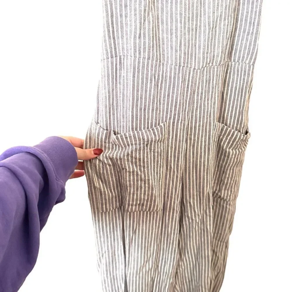 FREE PEOPLE Off The Shore Linen Blend Wide‎ Leg Jumpsuit Sz 4
